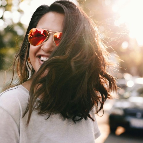 a woman smiling